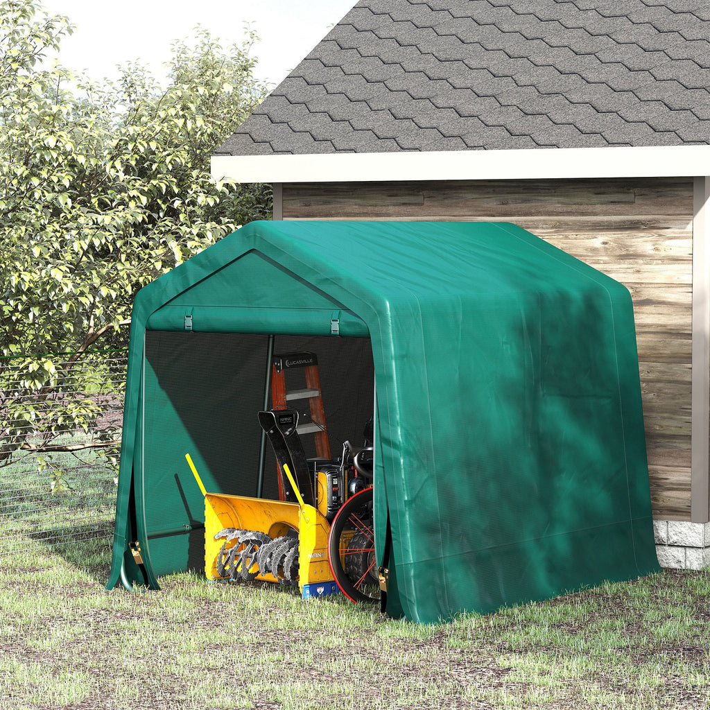 7.9' x 6.6' Garden Storage Tent, Heavy Duty Bike Shed, Patio Storage Shelter w/ Metal Frame and Double Zipper Doors, Green