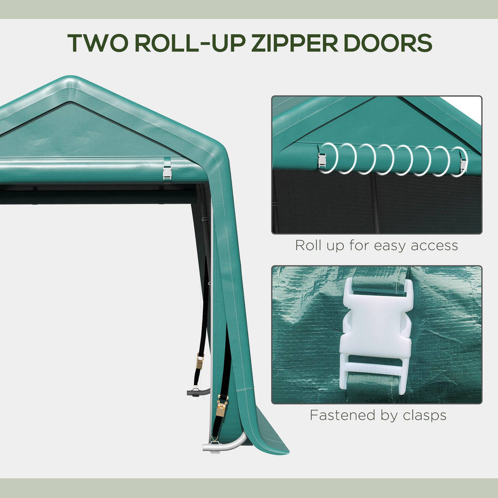 7.9' x 6.6' Garden Storage Tent, Heavy Duty Bike Shed, Patio Storage Shelter w/ Metal Frame and Double Zipper Doors, Green