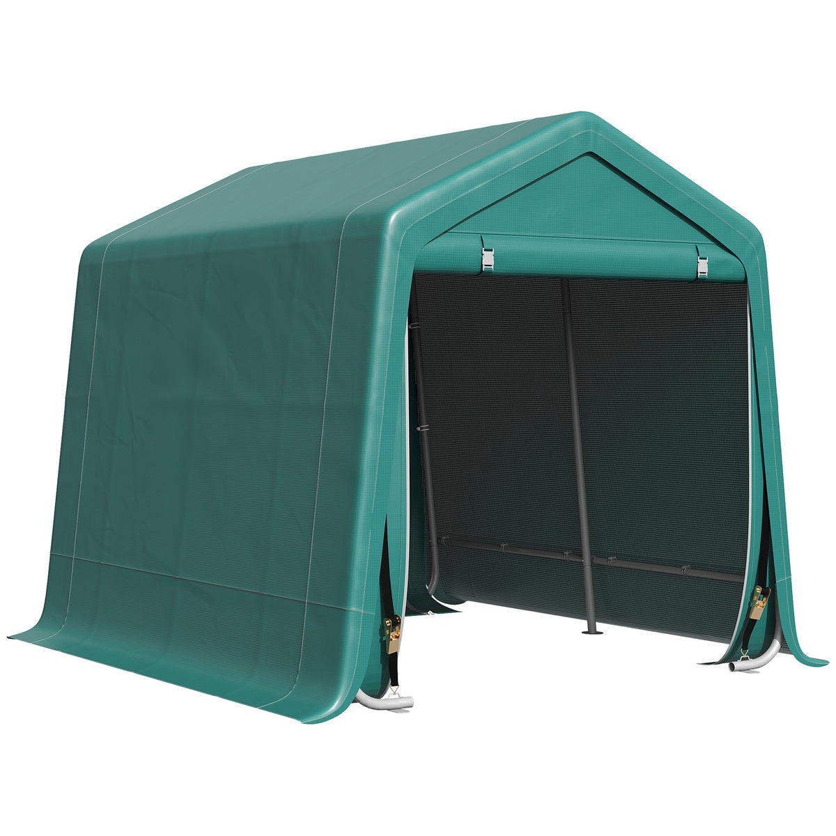7.9' x 6.6' Garden Storage Tent, Heavy Duty Bike Shed, Patio Storage Shelter w/ Metal Frame and Double Zipper Doors, Green