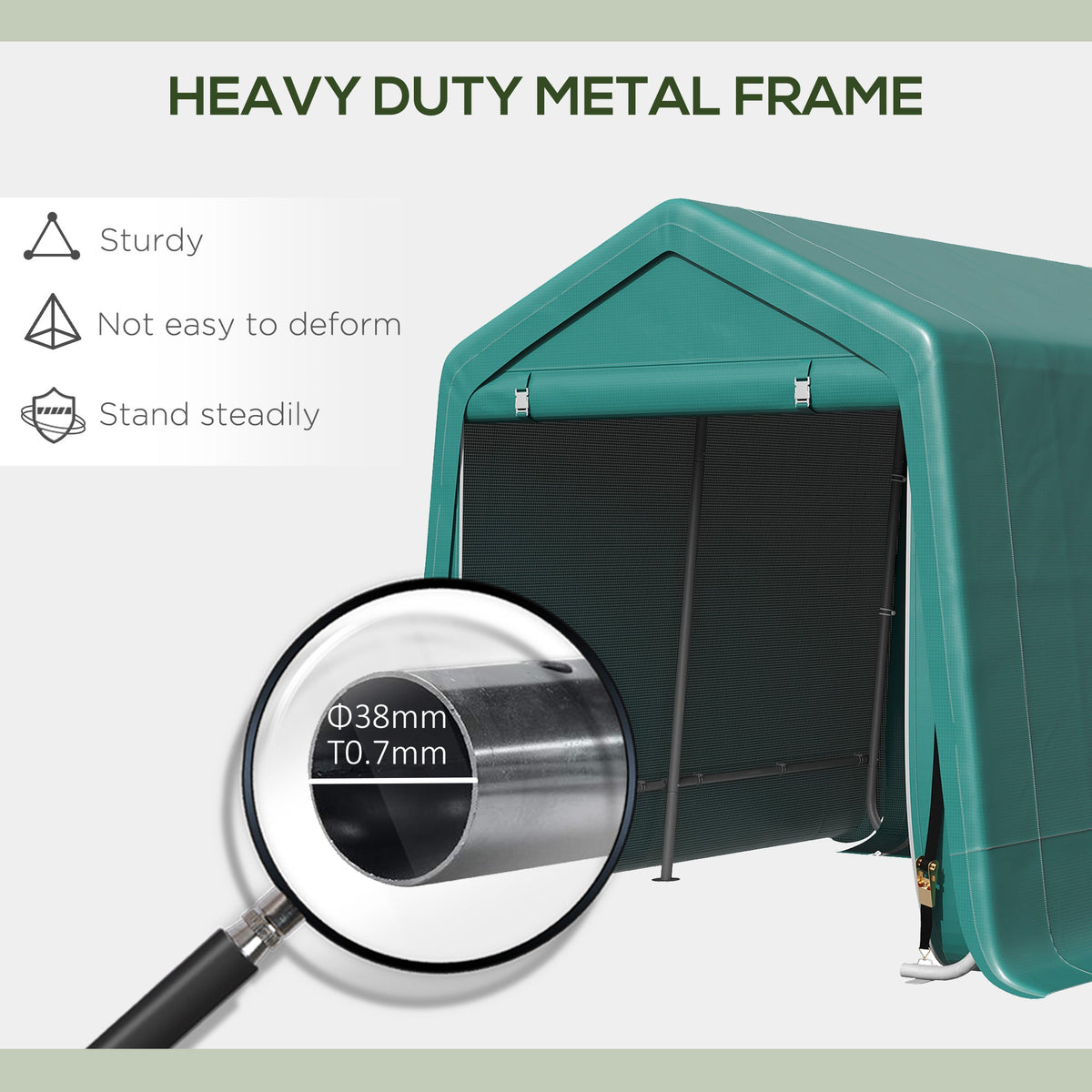 7.9' x 6.6' Garden Storage Tent, Heavy Duty Bike Shed, Patio Storage Shelter w/ Metal Frame and Double Zipper Doors, Green