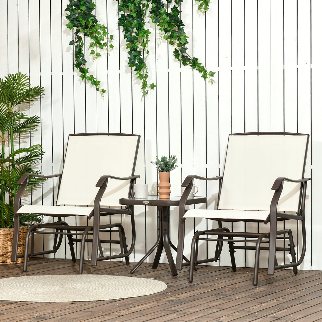 3 Piece Outdoor Glider Chair with Coffee Table Bistro Set, Cream White