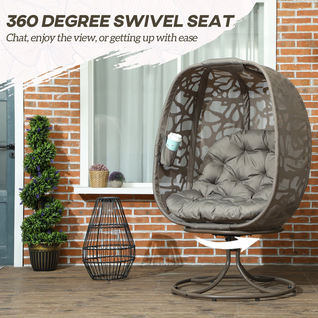 Swivel Egg Chair with Cushions & Foldable Basket Seat, Sand Brown