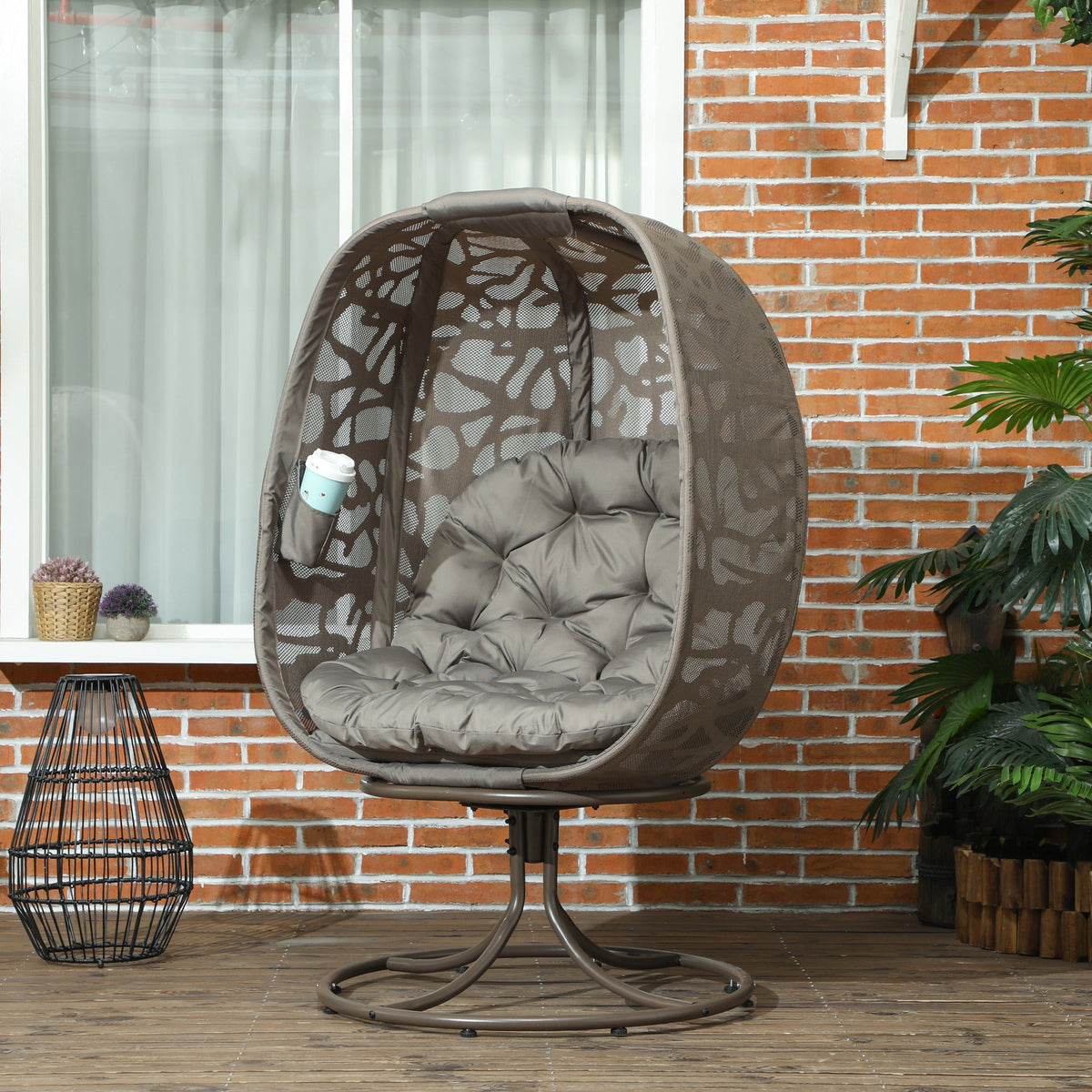 Swivel Egg Chair with Cushions & Foldable Basket Seat, Sand Brown