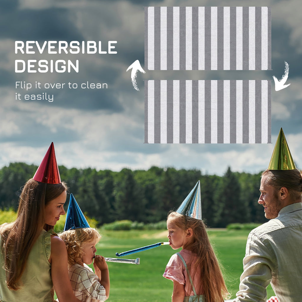 9' x 18' Reversible Outdoor RV Rug with Carry Bag for Backyard, Striped, Grey & White