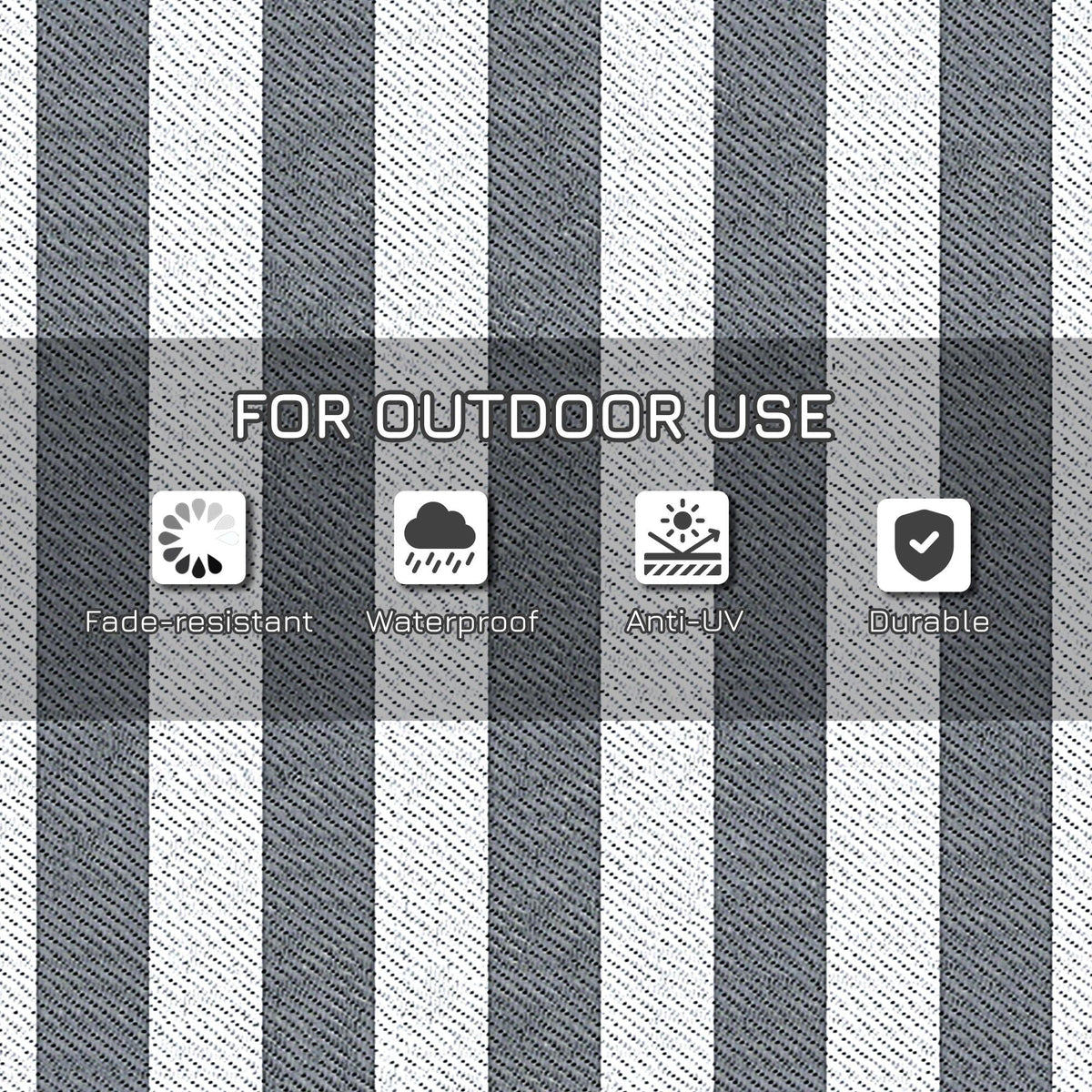 9' x 18' Reversible Outdoor RV Rug with Carry Bag for Backyard, Striped, Grey & White