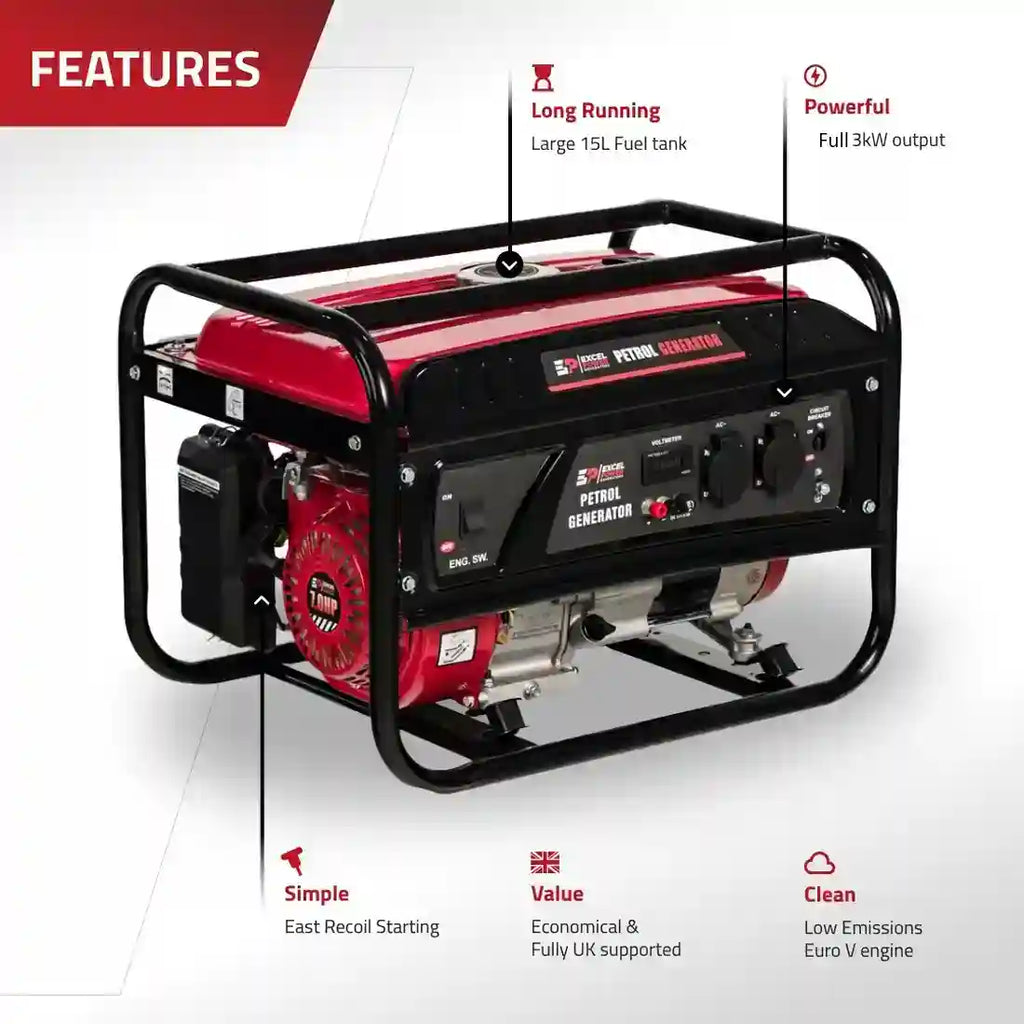 Excel Power XL3000E 3kW Open-Frame Petrol Generator