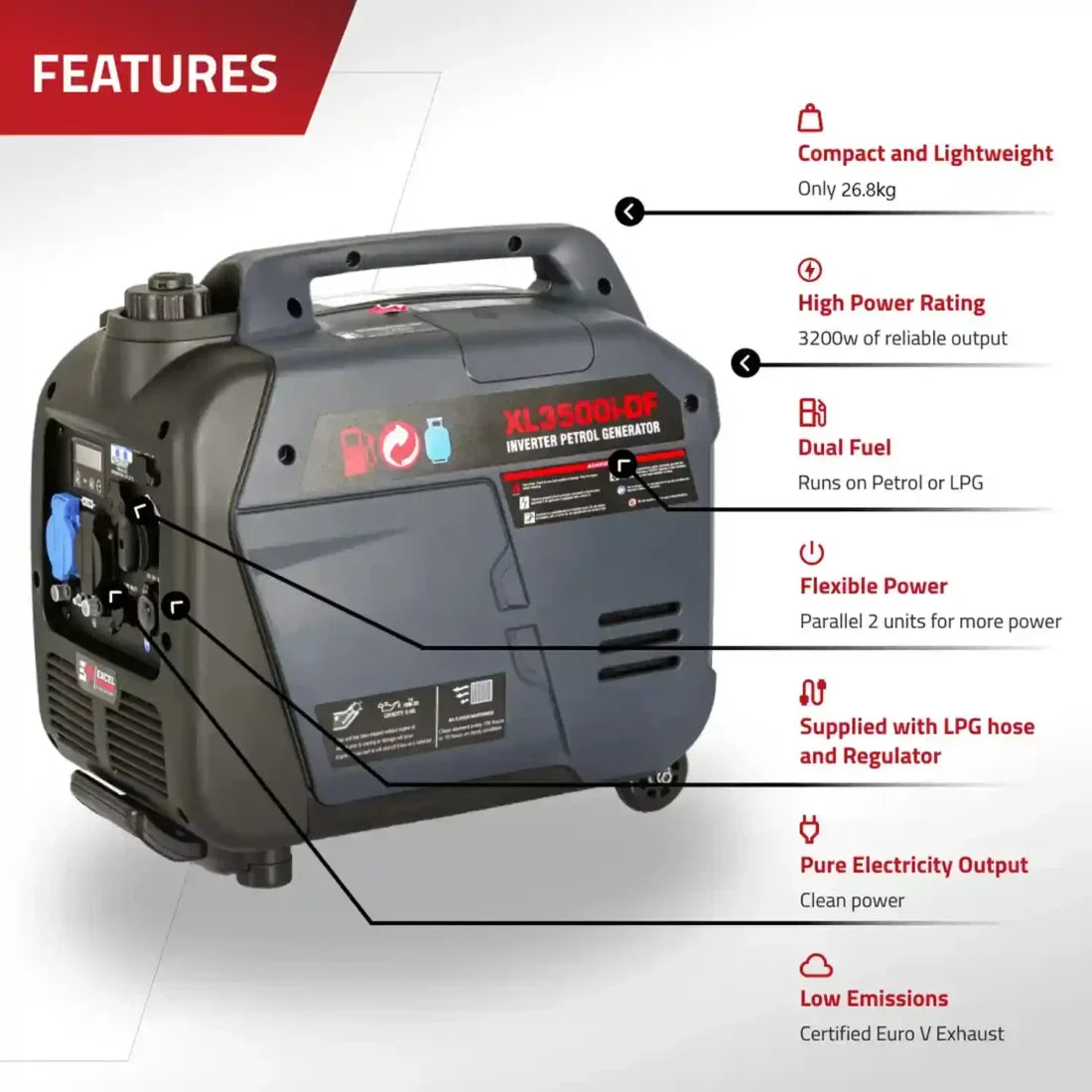 Excel Power XL3500i-DF 3.2KW Dual-Fuel Suitcase Generator