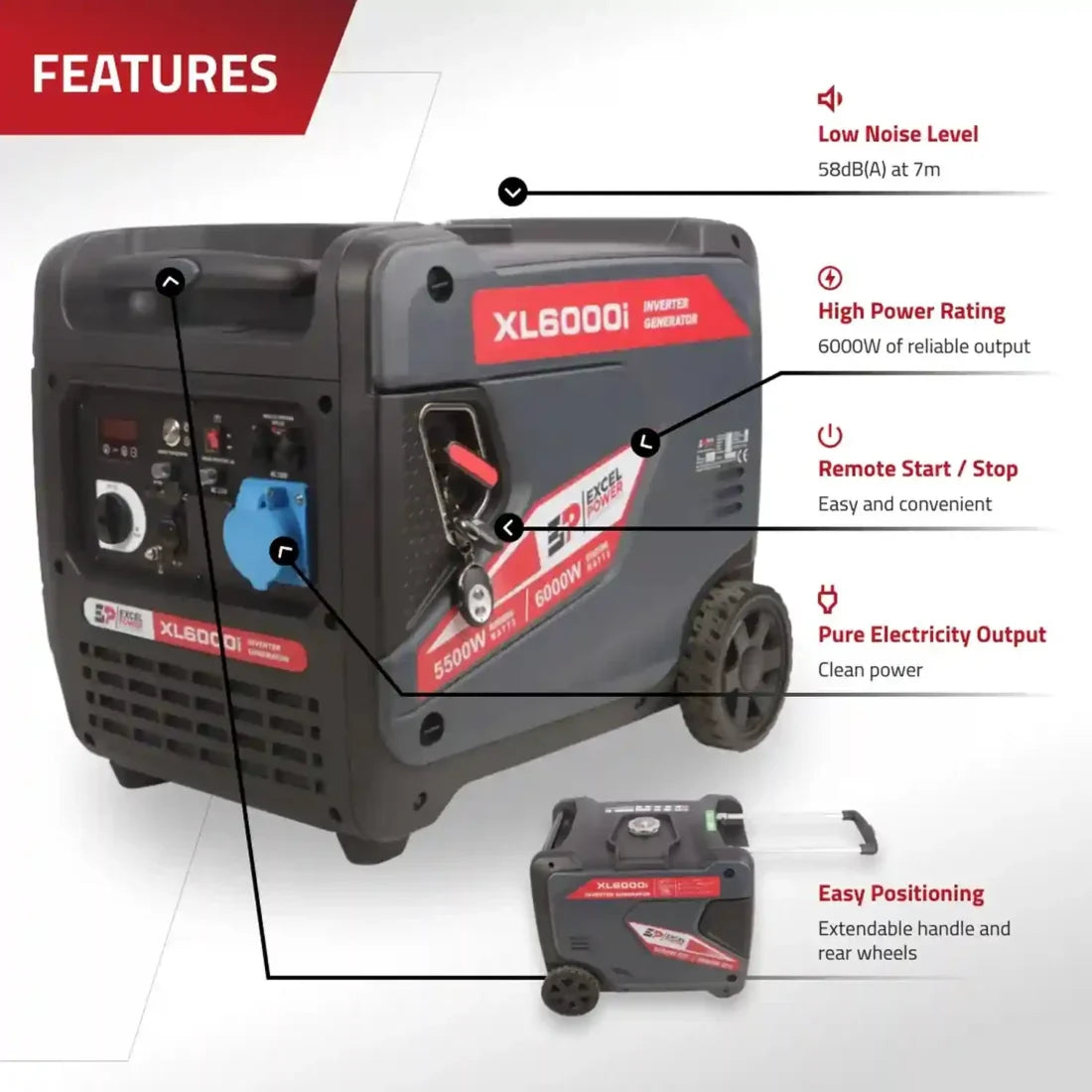 EXCEL POWER XL6000i-DF 6000W Dual Fuel Inverter Generator