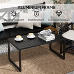 Outdoor Patio Coffee Table with Slatted Tabletop & Adjustable Foot Pads, Black