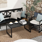 Outdoor Patio Coffee Table with Slatted Tabletop & Adjustable Foot Pads, Black