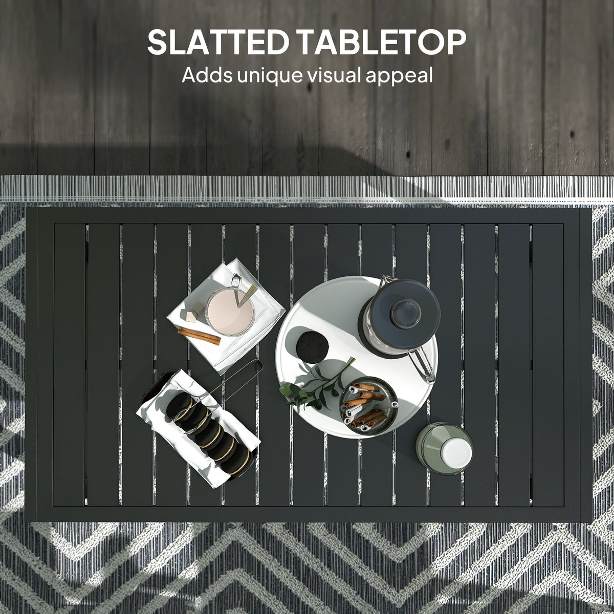 Outdoor Patio Coffee Table with Slatted Tabletop & Adjustable Foot Pads, Black