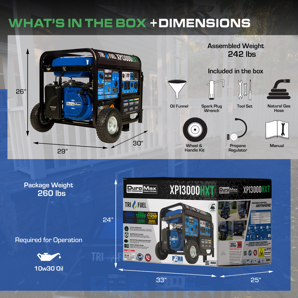 DuroMax XP13000HXT 13,000 Watt Electric Start Tri-Fuel Portable Generator w/ CO Alert