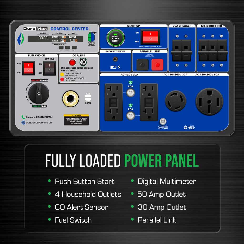 DuroMax XP9500iH 9,500 Watt Portable Dual Fuel Inverter Generator - Quiet, Low THD
