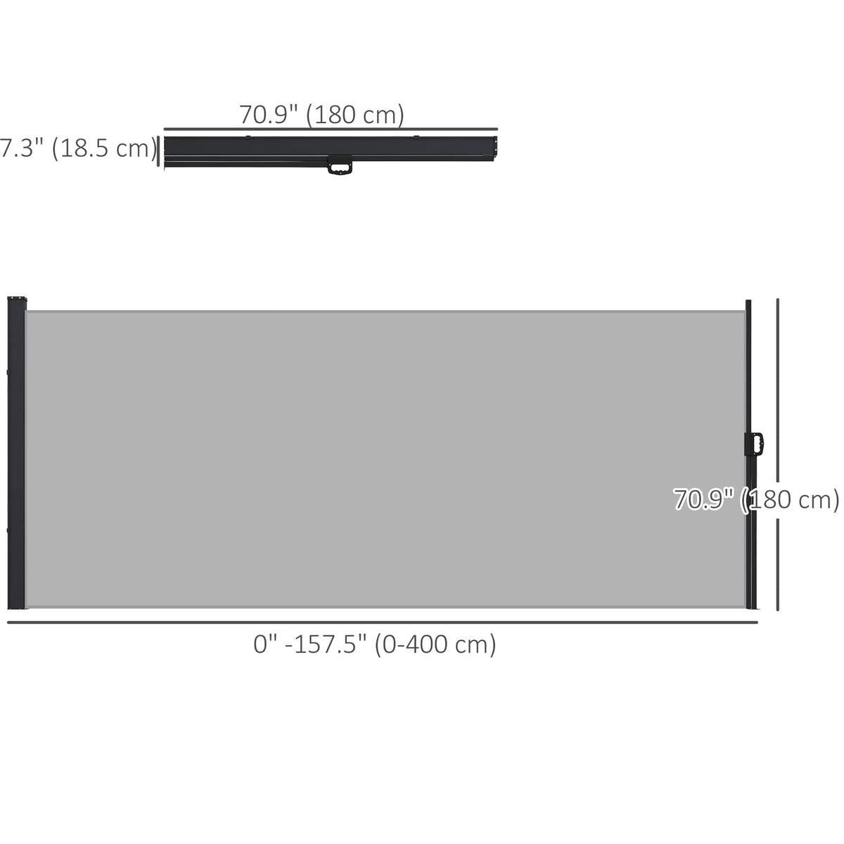 13' x 6' Retractable Side Awning, Full Cassette Privacy Screen, Light Grey