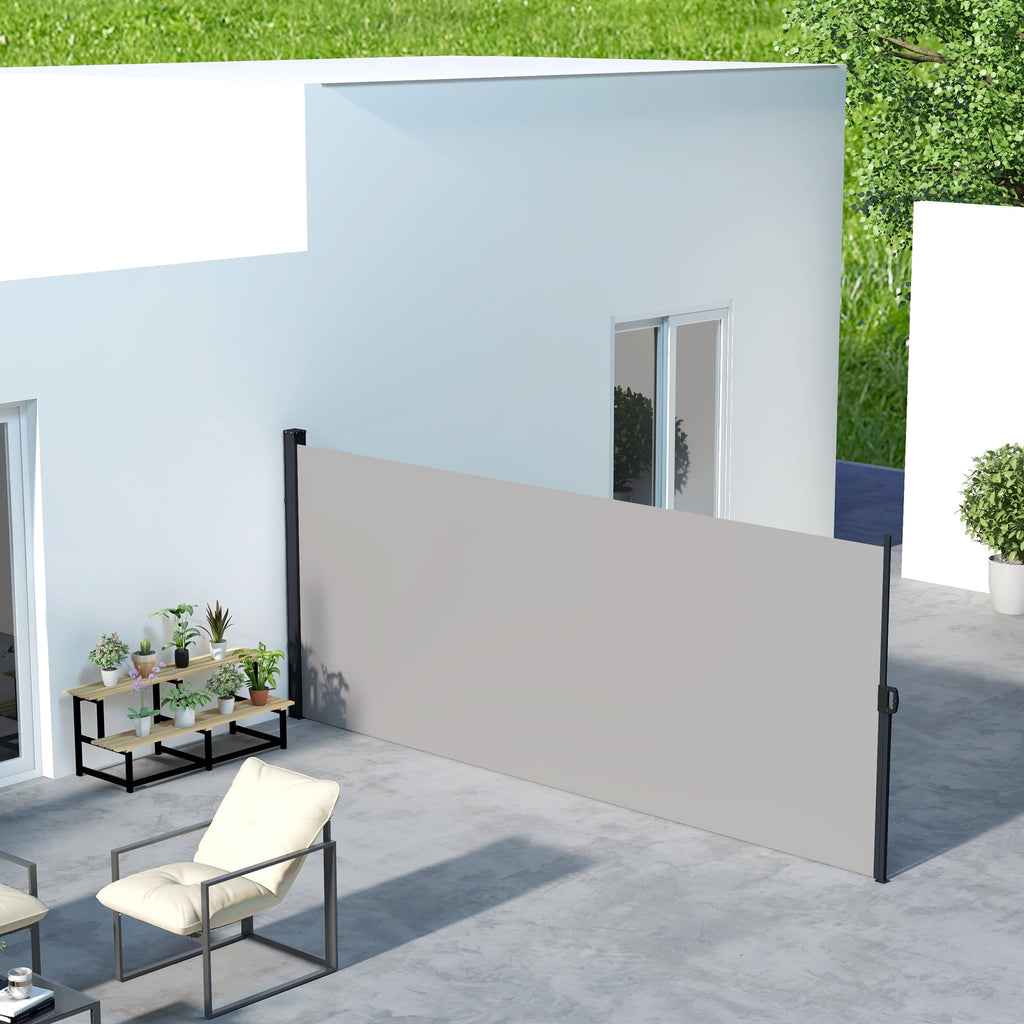 13' x 6' Retractable Side Awning, Full Cassette Privacy Screen, Light Grey