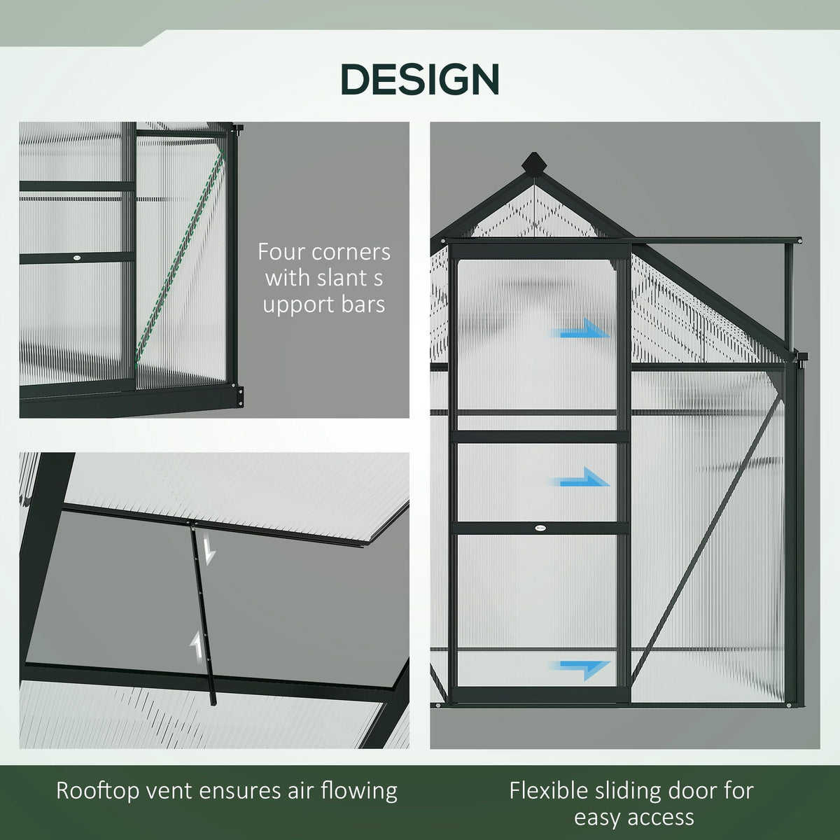 BloomGreen 6' x 10' x 6.6' Polycarbonate Greenhouse with Aluminum Frame, Grey