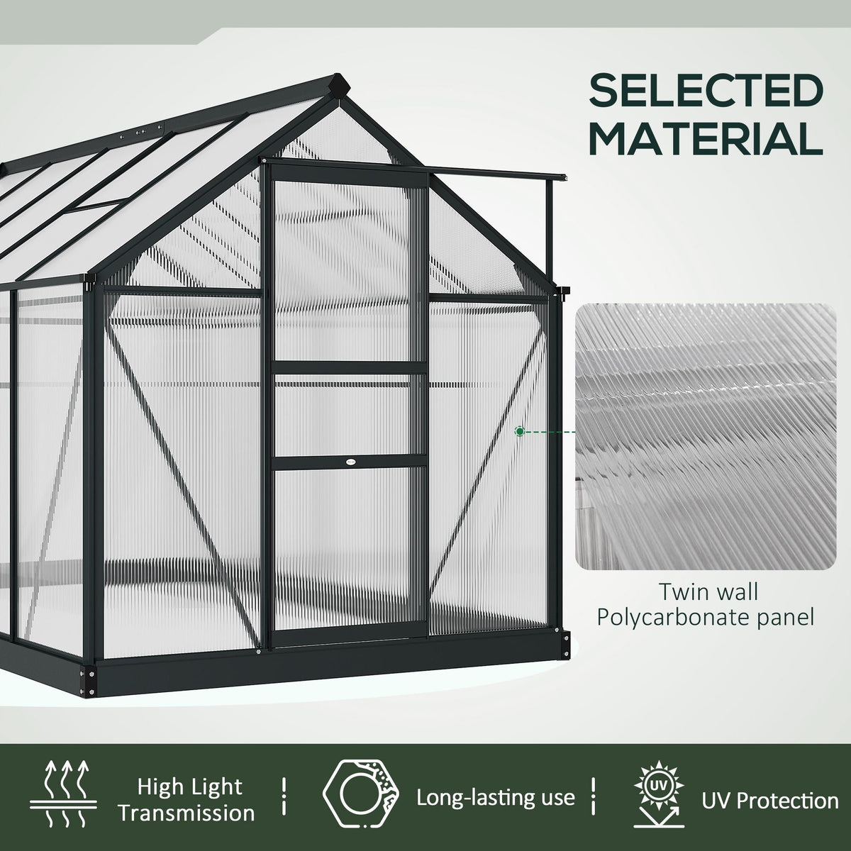 BloomGreen 6' x 10' x 6.6' Polycarbonate Greenhouse with Aluminum Frame, Grey