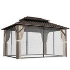 10' x 14' Hardtop Gazebo with Curtains and Netting, Brown