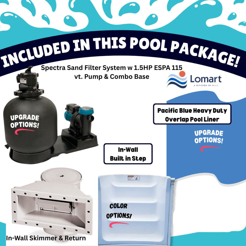 27' x 52" Round Lomart Semi Inground Whispering Wind III Pool with In-Step & Package