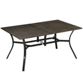 59" Outdoor Dining Table for 6 with Parasol Hole, Steel Frame & Wood Grain Tabletop, Brown