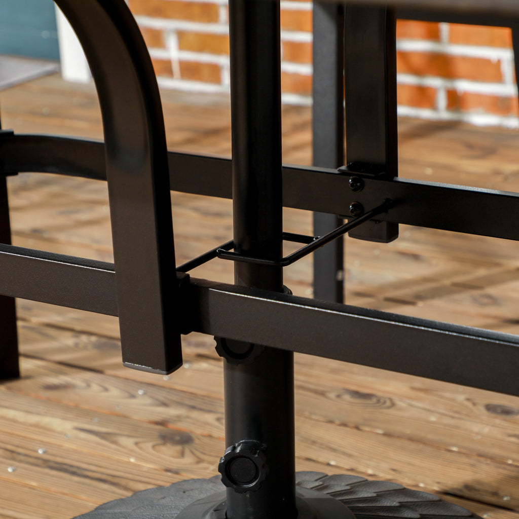 59" Outdoor Dining Table for 6 with Parasol Hole, Steel Frame & Wood Grain Tabletop, Brown