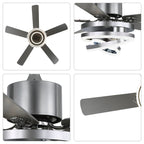 52 Inch Modern Ceiling Fan with LED Light and Remote Control, 6 Speeds DC Motor Reversible Ceiling Fan with DIY Shade