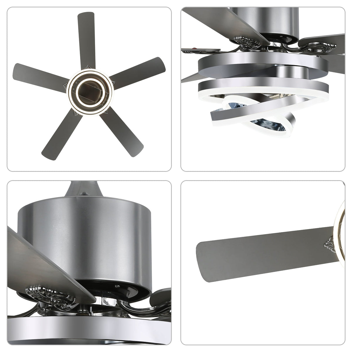 52 Inch Modern Ceiling Fan with LED Light and Remote Control, 6 Speeds DC Motor Reversible Ceiling Fan with DIY Shade