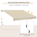 12' x 8' Retractable Patio Awning with Manual Crank, UV & Water-Resistant Fabric and Aluminum Frame, Cream White