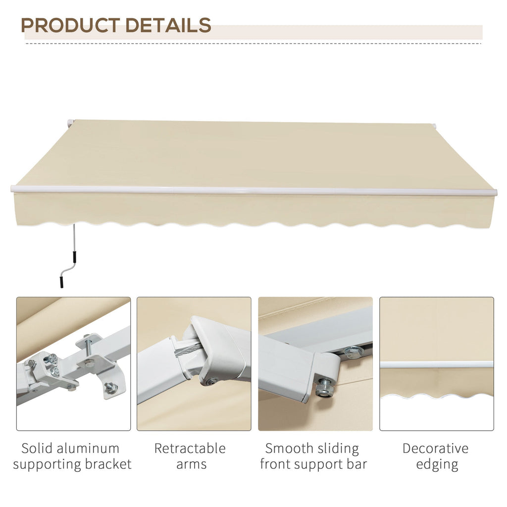 12' x 8' Retractable Patio Awning with Manual Crank, UV & Water-Resistant Fabric and Aluminum Frame, Cream White