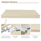 12' x 8' Retractable Patio Awning with Manual Crank, UV & Water-Resistant Fabric and Aluminum Frame, Cream White
