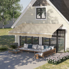 12' x 8' Retractable Patio Awning with Manual Crank, UV & Water-Resistant Fabric and Aluminum Frame, Cream White