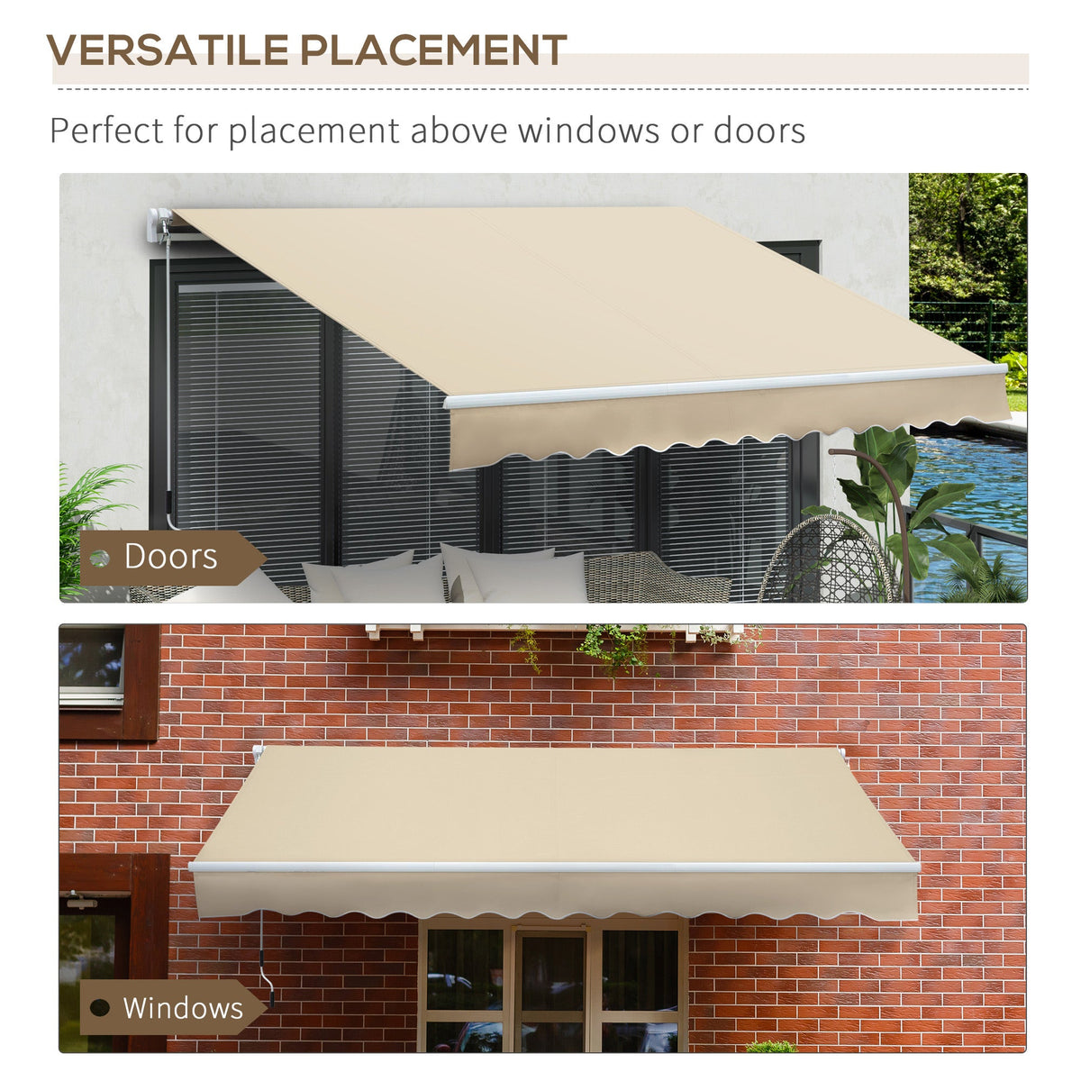 12' x 8' Retractable Patio Awning with Manual Crank, UV & Water-Resistant Fabric and Aluminum Frame, Cream White
