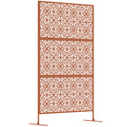 78" x 48" Metal Freestanding Outdoor Divider with Striped Hollow Design for Garden, Brown