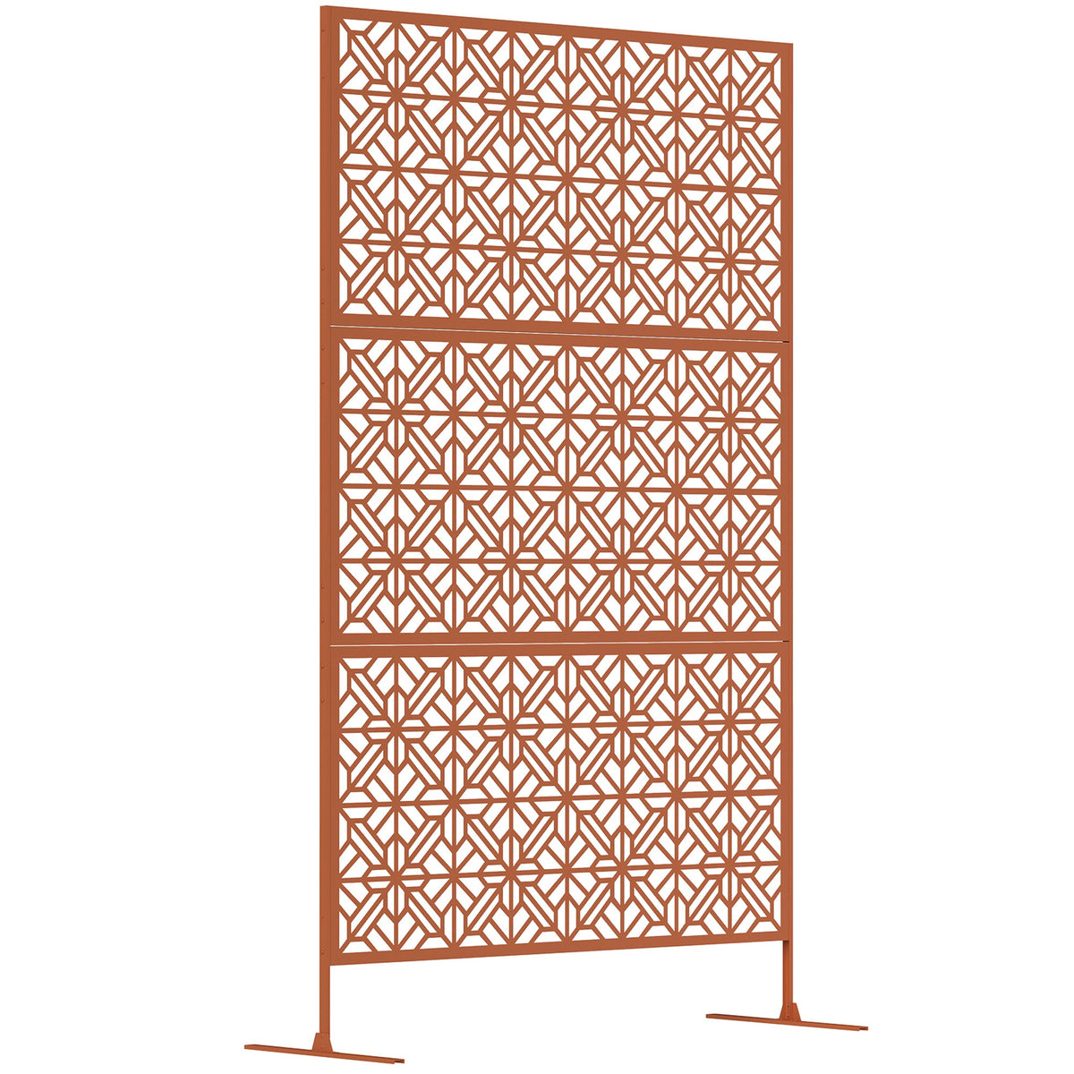 78" x 48" Metal Freestanding Outdoor Divider with Striped Hollow Design for Garden, Brown
