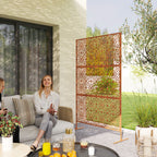 78" x 48" Metal Freestanding Outdoor Divider with Striped Hollow Design for Garden, Brown