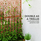 78" x 48" Metal Freestanding Outdoor Divider with Striped Hollow Design for Garden, Brown