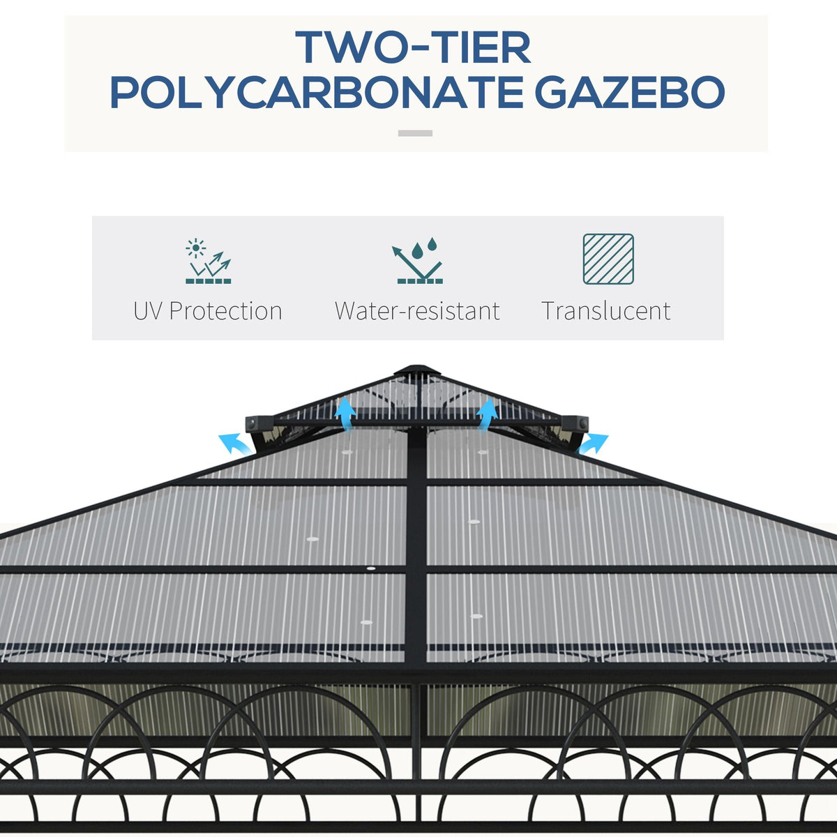 3 x 3m Polycarbonate Hardtop Gazebo with Curtains & Netting, Khaki