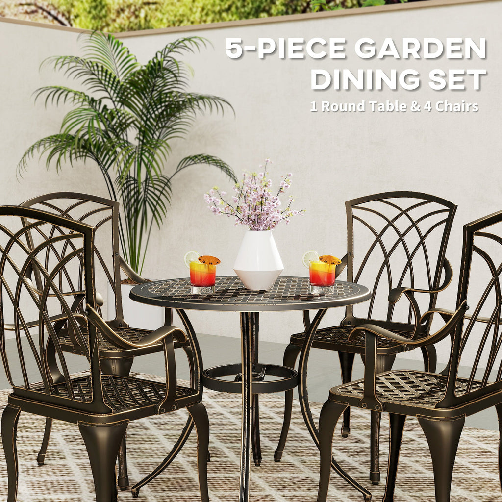 5 Piece Cast Aluminium Garden Dining Set with Parasol Hole, Bronze Tone