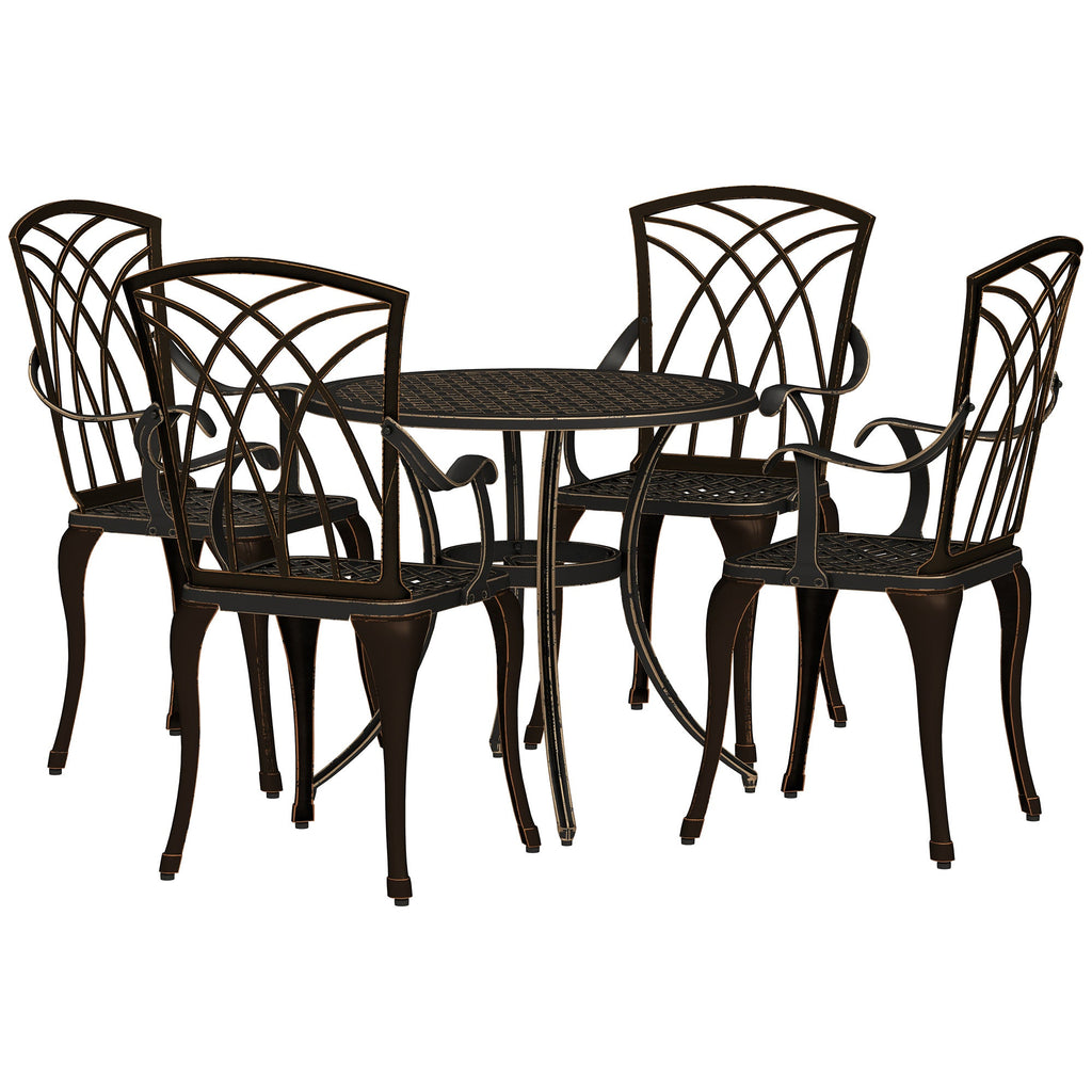 5 Piece Cast Aluminium Garden Dining Set with Parasol Hole, Bronze Tone