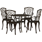 5 Piece Cast Aluminium Garden Dining Set with Parasol Hole, Bronze Tone