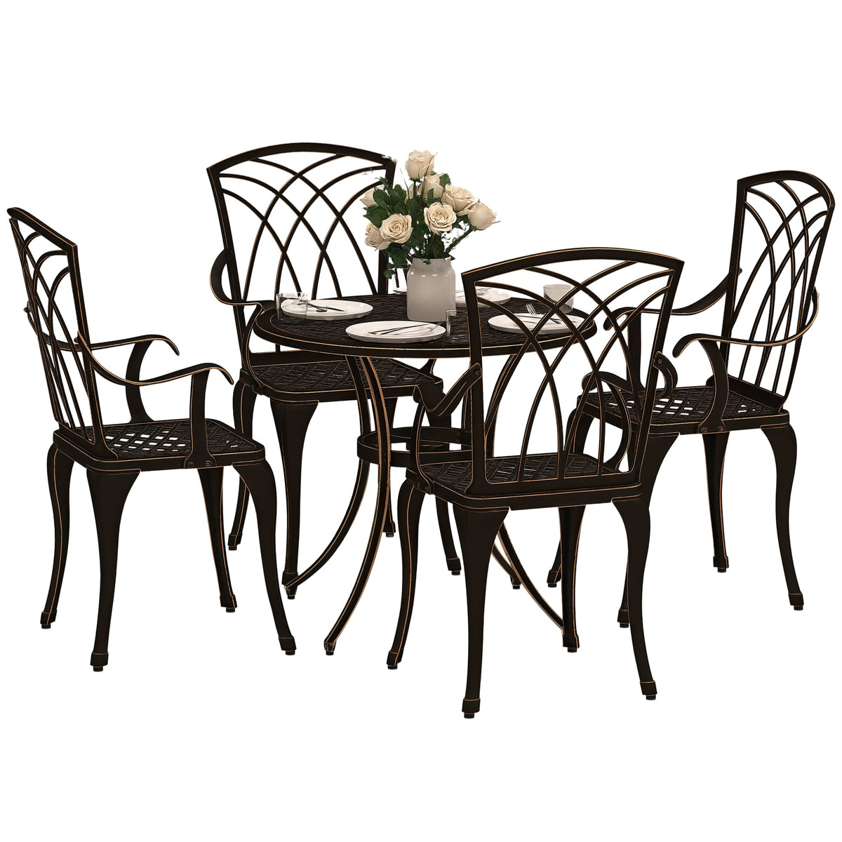 5 Piece Cast Aluminium Garden Dining Set with Parasol Hole, Bronze Tone