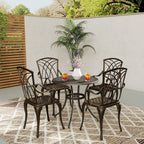 5 Piece Cast Aluminium Garden Dining Set with Parasol Hole, Bronze Tone