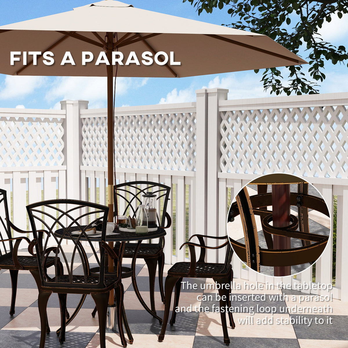 5 Piece Cast Aluminium Garden Dining Set with Parasol Hole, Bronze Tone