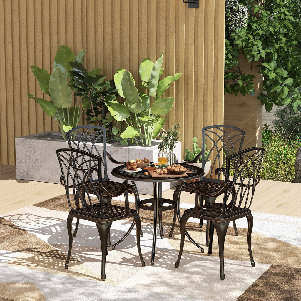5 Piece Cast Aluminium Garden Dining Set with Parasol Hole, Bronze Tone