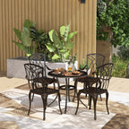 5 Piece Cast Aluminium Garden Dining Set with Parasol Hole, Bronze Tone