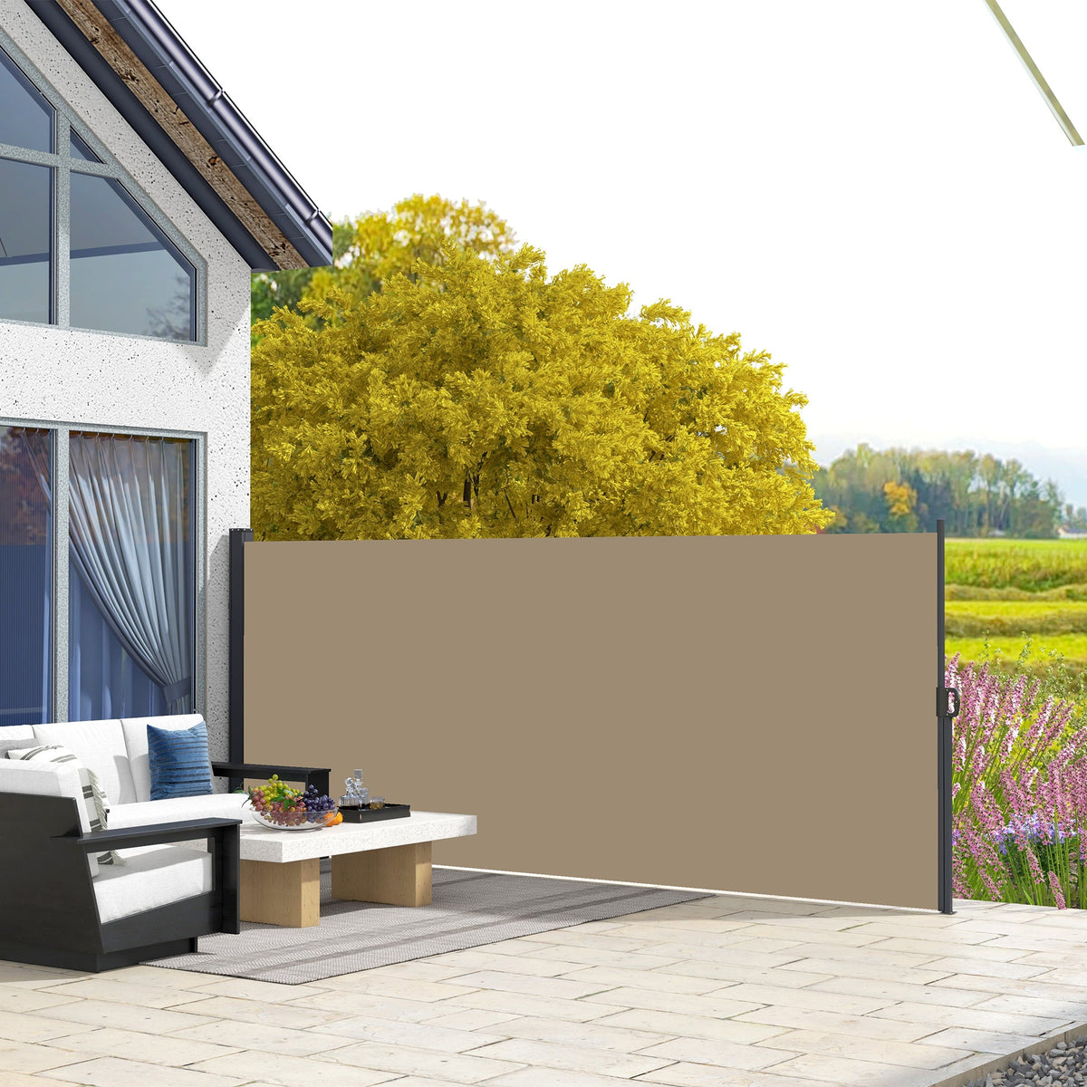 13' x 5' Retractable Side Awning, Full Cassette Privacy Screen, Khaki