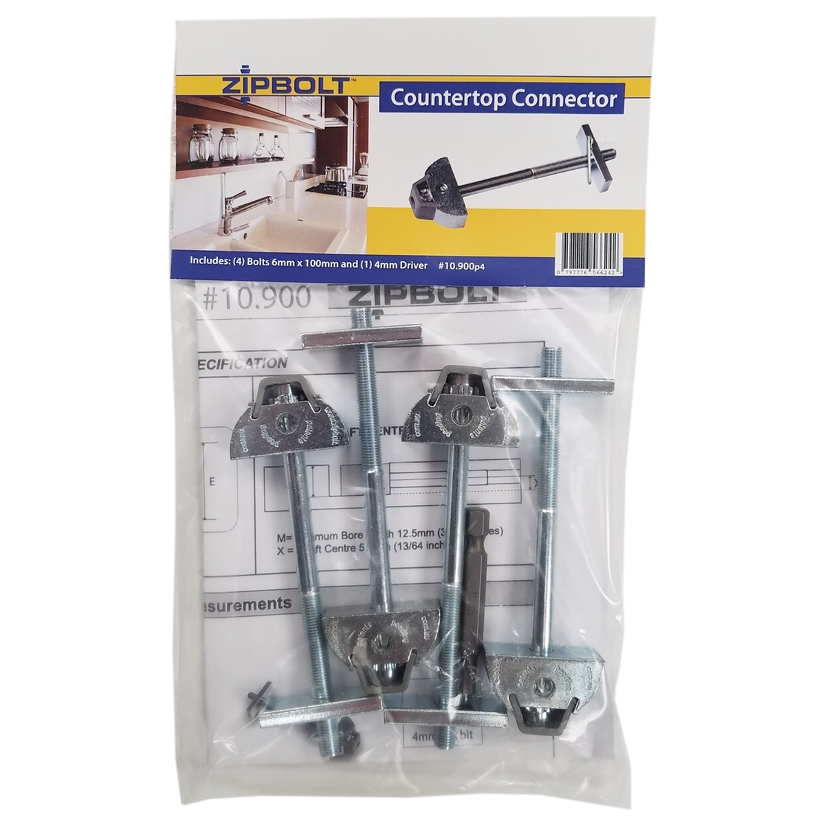 Zipbolt Drawbolt Counter Top Connector 4 Pack