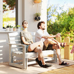 2-Person Outdoor Glider Bench w/ Slatted HDPE Frame for Backyard Garden Porch, Distressed White