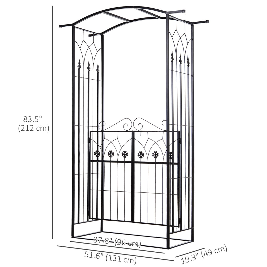7ft Metal Outdoor Trellis, Arbor Backdrop Stand with Lucky Leaf Clover Doors, Black