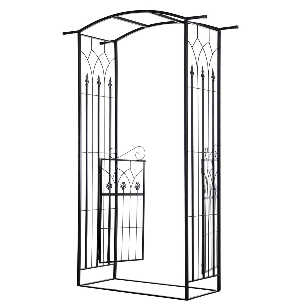 7ft Metal Outdoor Trellis, Arbor Backdrop Stand with Lucky Leaf Clover Doors, Black